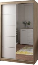InspireMe-  Zweefdeurkast Kledingkast met Spiegel Garderobekast met planken en kledingstang - 120x61x200 cm (BxDxH) - NOAH 05 (SONOMA+WIT)