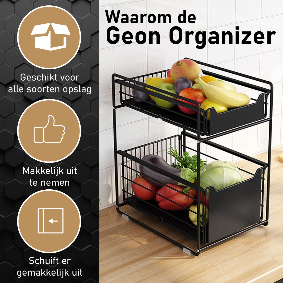 GEON Gootsteenkast organizer - Keukenkast organizer - Gootsteenrek - Badkamer organizer - Lade - Zwart — cadeau in Cadeau-ideeën - foto 7