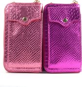 Snake metallic portemonnee / telefoontasje Midden roze