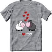 I Love You - Valentijn T-Shirt | Grappig Valentijnsdag Cadeautje voor Hem en Haar | Dames - Heren - Unisex | Kleding Cadeau | - Donker Grijs - Gemaleerd - 3XL