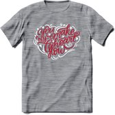 You Make My Heart Glow - Valentijn T-Shirt | Grappig Valentijnsdag Cadeautje voor Hem en Haar | Dames - Heren - Unisex | Kleding Cadeau | - Donker Grijs - Gemaleerd - XL