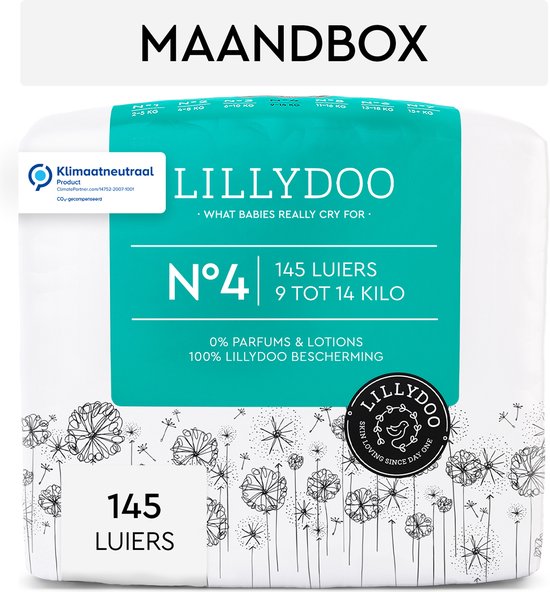 LILLYDOO Luiers - Maat 4 (9-14 kg) - 145 Stuks - Maandbox
