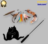 Kattenhengel met 5 Hangers - Interactieve Kattenspeeltjes - Kattenspeelgoed met Veren en Belletjes - Uitschuifbare Hengel