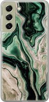 Casimoda® hoesje - Geschikt voor Samsung S21 FE - Groen marmer / Marble - Backcover - Siliconen/TPU - Groen