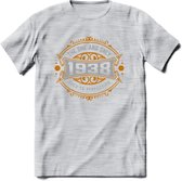 1938 The One And Only T-Shirt | Goud - Zilver | Grappig Verjaardag  En  Feest Cadeau | Dames - Heren | - Licht Grijs - Gemaleerd - M