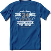 34 Jaar Legend T-Shirt | Zilver - Wit | Grappig Verjaardag en Feest Cadeau | Dames - Heren - Unisex | Kleding Kado | - Donker Blauw - L