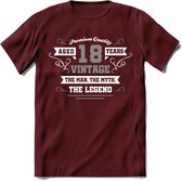 18 Jaar Legend T-Shirt | Zilver - Wit | Grappig Verjaardag en Feest Cadeau | Dames - Heren - Unisex | Kleding Kado | - Burgundy - L