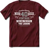 40 Jaar Legend T-Shirt | Zilver - Wit | Grappig Verjaardag en Feest Cadeau | Dames - Heren - Unisex | Kleding Kado | - Burgundy - XL