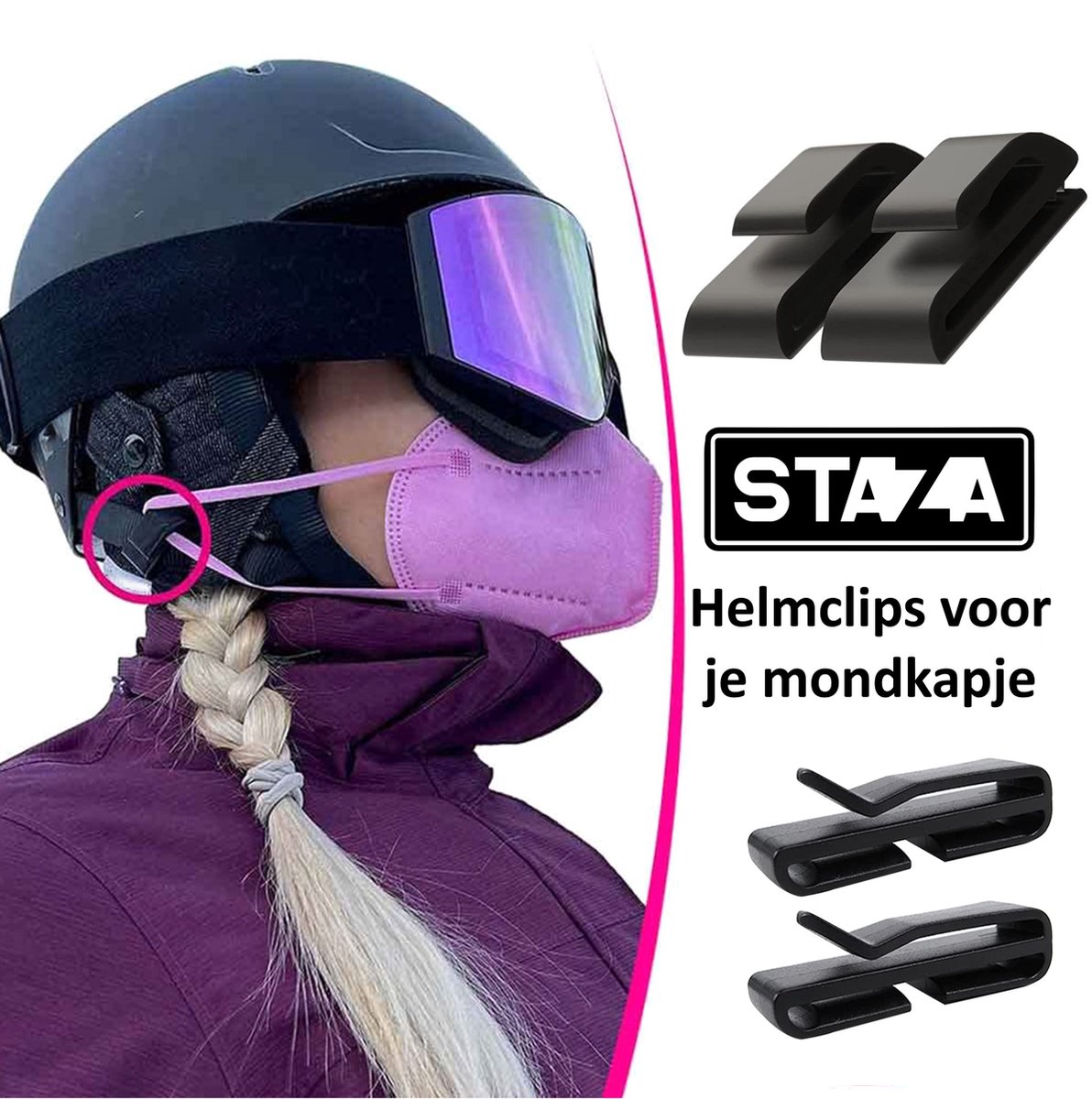 Helmclips - Skihelm Clips Voor Mondkap Skiën - Wintersport Helmband Clip Mondkapje - FFP2 Ski Helm Mount - Set Van 2 - Haakjes - - Merkloos