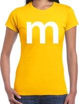 Letter M verkleed/ carnaval t-shirt geel voor dames - M en M carnavalskleding / feest shirt kleding / kostuum S