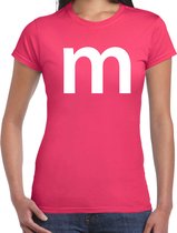 Letter M verkleed/ carnaval t-shirt roze voor dames - M en M carnavalskleding / feest shirt kleding / kostuum XS