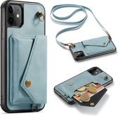 Apple iPhone 11 Casemania Hoesje Aqua Blue - Luxe Back Cover met Koord - Wallet Case - Pasjeshouder