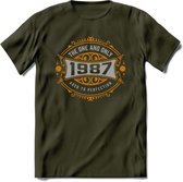 1987 The One And Only T-Shirt | Goud - Zilver | Grappig Verjaardag  En  Feest Cadeau | Dames - Heren | - Leger Groen - M