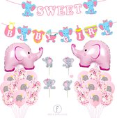 Geboorte meisje olifantjes - it’s a girl babyshower roze decoratie feestpakket