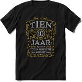 10 Jaar Legendarisch Gerijpt T-Shirt | Geel - Grijs | Grappig Verjaardag en Feest Cadeau Shirt | Dames - Heren - Unisex | Tshirt Kleding Kado | - Zwart - XL