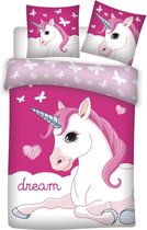 Dekbedovertrek Unicorn- roze- 1 persoons- Polyester- dekbed meisjes- 140x200 cm.