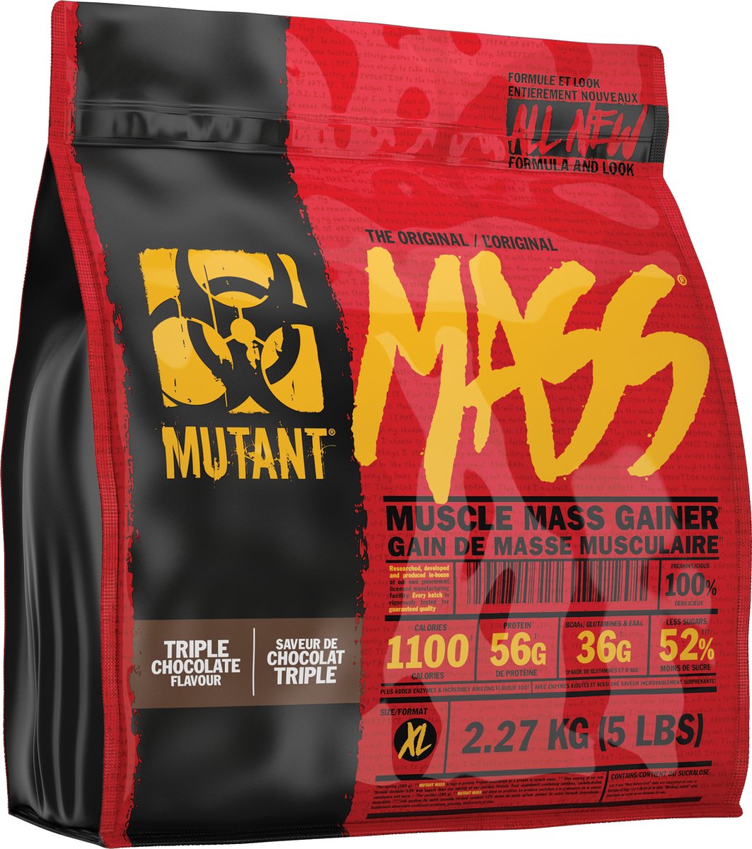 Goedkoopste Mutant Mass - Muscle Mass Gainer - Weight Gainer / Mass Gainer - Triple Chocolate - 2200 gram (8 Shakes