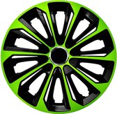NRM - wieldoppen 15" - zwart met groen - set van 4 stuks - ABS / Duurzaam / Resistant