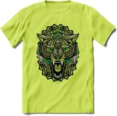 Wolf - Dieren Mandala T-Shirt | Groen | Grappig Verjaardag Zentangle Dierenkop Cadeau Shirt | Dames - Heren - Unisex | Wildlife Tshirt Kleding Kado | - Groen - M