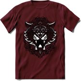 Tijger - Dieren Mandala T-Shirt | Grijs | Grappig Verjaardag Zentangle Dierenkop Cadeau Shirt | Dames - Heren - Unisex | Wildlife Tshirt Kleding Kado | - Burgundy - S
