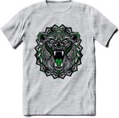 Beer - Dieren Mandala T-Shirt | Groen | Grappig Verjaardag Zentangle Dierenkop Cadeau Shirt | Dames - Heren - Unisex | Wildlife Tshirt Kleding Kado | - Licht Grijs - Gemaleerd - XX