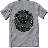 Beer - Dieren Mandala T-Shirt | Groen | Grappig Verjaardag Zentangle Dierenkop Cadeau Shirt | Dames - Heren - Unisex | Wildlife Tshirt Kleding Kado | - Donker Grijs - Gemaleerd - 3