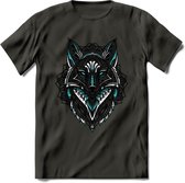 Vos - Dieren Mandala T-Shirt | Lichtblauw | Grappig Verjaardag Zentangle Dierenkop Cadeau Shirt | Dames - Heren - Unisex | Wildlife Tshirt Kleding Kado | - Donker Grijs - 3XL