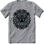 Beer - Dieren Mandala T-Shirt | Blauw | Grappig Verjaardag Zentangle Dierenkop Cadeau Shirt | Dames - Heren - Unisex | Wildlife Tshirt Kleding Kado | - Donker Grijs - Gemaleerd - X