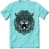 Tijger - Dieren Mandala T-Shirt | Groen | Grappig Verjaardag Zentangle Dierenkop Cadeau Shirt | Dames - Heren - Unisex | Wildlife Tshirt Kleding Kado | - Licht Blauw - L