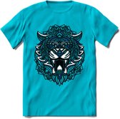 Tijger - Dieren Mandala T-Shirt | Donkerblauw | Grappig Verjaardag Zentangle Dierenkop Cadeau Shirt | Dames - Heren - Unisex | Wildlife Tshirt Kleding Kado | - Blauw - XL