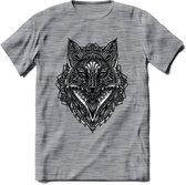 Vos - Dieren Mandala T-Shirt | Grijs | Grappig Verjaardag Zentangle Dierenkop Cadeau Shirt | Dames - Heren - Unisex | Wildlife Tshirt Kleding Kado | - Donker Grijs - Gemaleerd - 3X