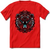 Beer - Dieren Mandala T-Shirt | Lichtblauw | Grappig Verjaardag Zentangle Dierenkop Cadeau Shirt | Dames - Heren - Unisex | Wildlife Tshirt Kleding Kado | - Rood - M