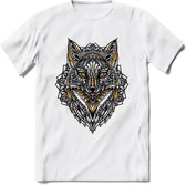 Vos - Dieren Mandala T-Shirt | Geel | Grappig Verjaardag Zentangle Dierenkop Cadeau Shirt | Dames - Heren - Unisex | Wildlife Tshirt Kleding Kado | - Wit - S