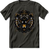 Beer - Dieren Mandala T-Shirt | Geel | Grappig Verjaardag Zentangle Dierenkop Cadeau Shirt | Dames - Heren - Unisex | Wildlife Tshirt Kleding Kado | - Donker Grijs - S