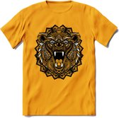 Beer - Dieren Mandala T-Shirt | Geel | Grappig Verjaardag Zentangle Dierenkop Cadeau Shirt | Dames - Heren - Unisex | Wildlife Tshirt Kleding Kado | - Geel - 3XL