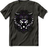 Tijger - Dieren Mandala T-Shirt | Paars | Grappig Verjaardag Zentangle Dierenkop Cadeau Shirt | Dames - Heren - Unisex | Wildlife Tshirt Kleding Kado | - Donker Grijs - XL