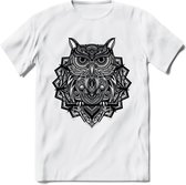 Uil - Dieren Mandala T-Shirt | Grijs | Grappig Verjaardag Zentangle Dierenkop Cadeau Shirt | Dames - Heren - Unisex | Wildlife Tshirt Kleding Kado | - Wit - L