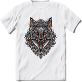 Vos - Dieren Mandala T-Shirt | Oranje | Grappig Verjaardag Zentangle Dierenkop Cadeau Shirt | Dames - Heren - Unisex | Wildlife Tshirt Kleding Kado | - Wit - L