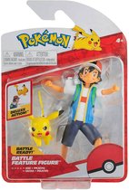 Pikachu + Ash – Pokémon Battle Feature Figure + Pokemon Balpen + 5 Pokemon Stickers | Speelgoed Actiefiguur Speelfiguur voor kinderen jongen meisjes | Speel en Knuffel met jou favoriete Pokém