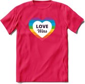 Love Wins | Pride T-Shirt | Grappig LHBTIQ+ / LGBTQ / Gay / Homo / Lesbi Cadeau Shirt | Dames - Heren - Unisex | Tshirt Kleding Kado | - Roze - XL