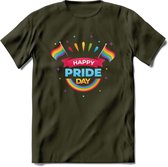Happy Pride Day | Pride T-Shirt | Grappig LHBTIQ+ / LGBTQ / Gay / Homo / Lesbi Cadeau Shirt | Dames - Heren - Unisex | Tshirt Kleding Kado | - Leger Groen - L
