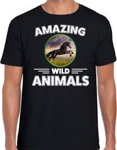 T-shirt paard - zwart - heren - amazing wild animals - cadeau shirt paard / paarden liefhebber M