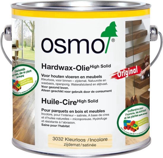 Foto: Osmo hardwax olie original 3032 kleurloos zijde mat 0 75 liter binnenhout houtolie vloerolie