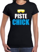 Apres ski t-shirt Piste Chick / sneeuw baas zwart  dames - Wintersport shirt - Foute apres ski outfit/ kleding/ verkleedkleding XS