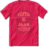 50 Jaar Legendarisch Gerijpt T-Shirt | Mos - Ivoor | Grappig Verjaardag en Feest Cadeau Shirt | Dames - Heren - Unisex | Tshirt Kleding Kado | - Roze - XL