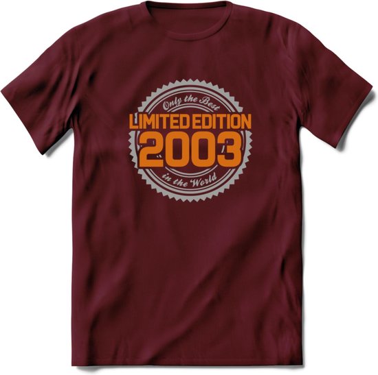 2003 Limited Edition Ring T-Shirt | Zilver - Goud | Grappig Verjaardag en Feest Cadeau Shirt | Dames - Heren - Unisex | Tshirt Kleding Kado | - Burgundy - S