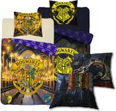 Harry Potter Dekbedovertrek- Glow in the Dark- Katoen- 1persoons- 140x200- Dekbed Hogwarts Logo, incl. Sierkussen Harry Potter 35x35.