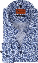 Suitable - Overhemd SL7 Aquarel Druppels Blauw - 43 - Heren - Slim-fit - Extra Lange Mouwlengte