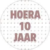 20 x Roze Traktatiestickers Hoera 10 Jaar - Stickervel - Cadeaustickers - Wensetiket - Rond 4 cm - Sluitsticker - 20 stuks - Sticker 10e Verjaardag