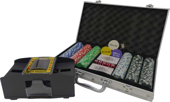 Afbeelding van het spel Ariko Deluxe Pokerset - Met Kaart Schudmachine - Aluminium Koffer - Pro Poker Set Met 300 Chips & Poker Kaarten - Pokerkoffer